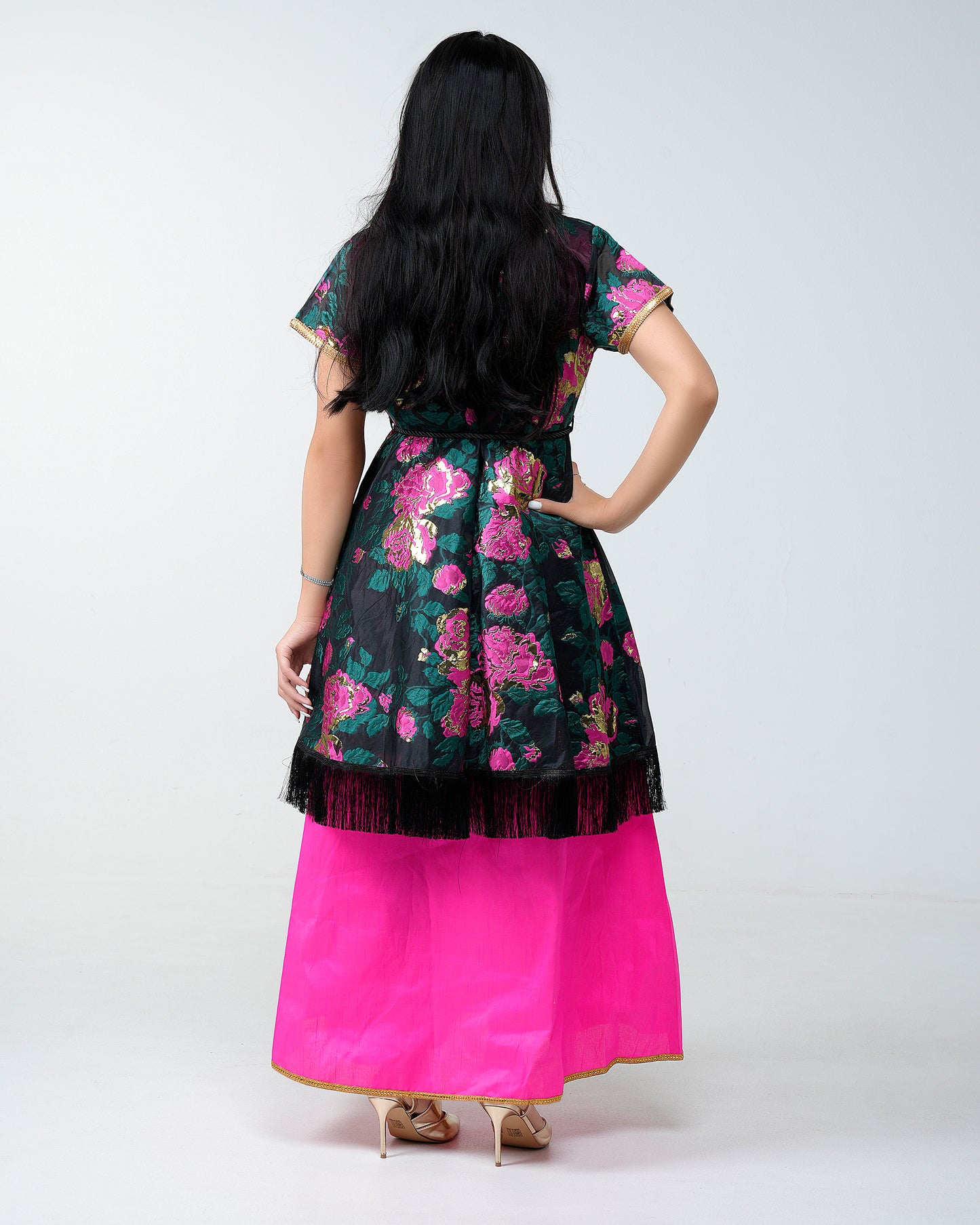 Plain and printed organza dress