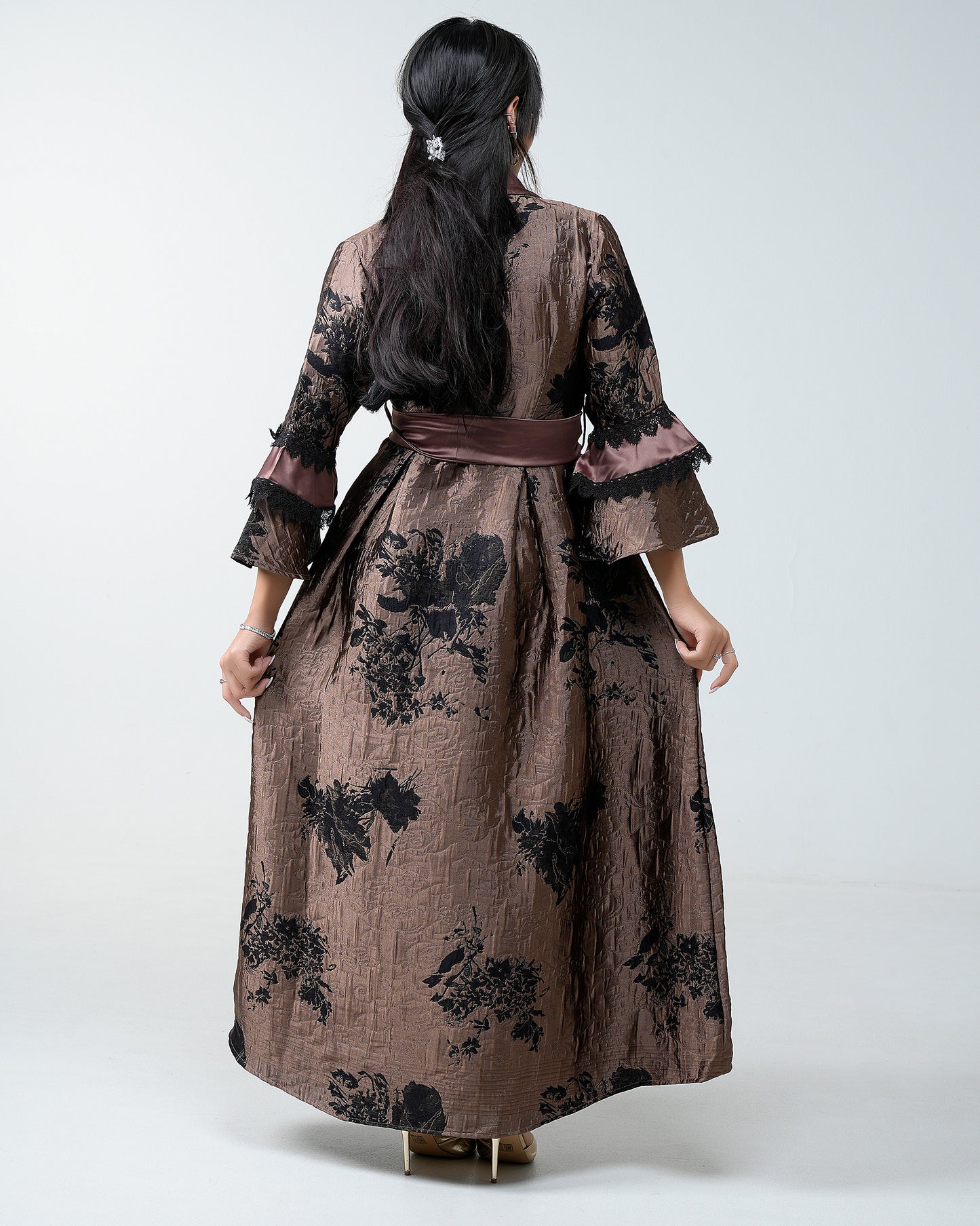 Silk crepe dress with crystal buttons