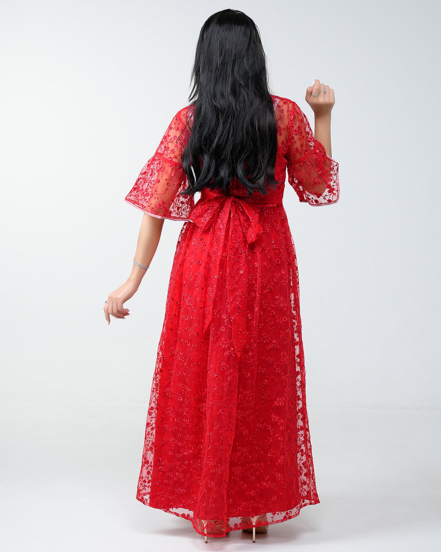 Organza dress embroidered and studded with pearls