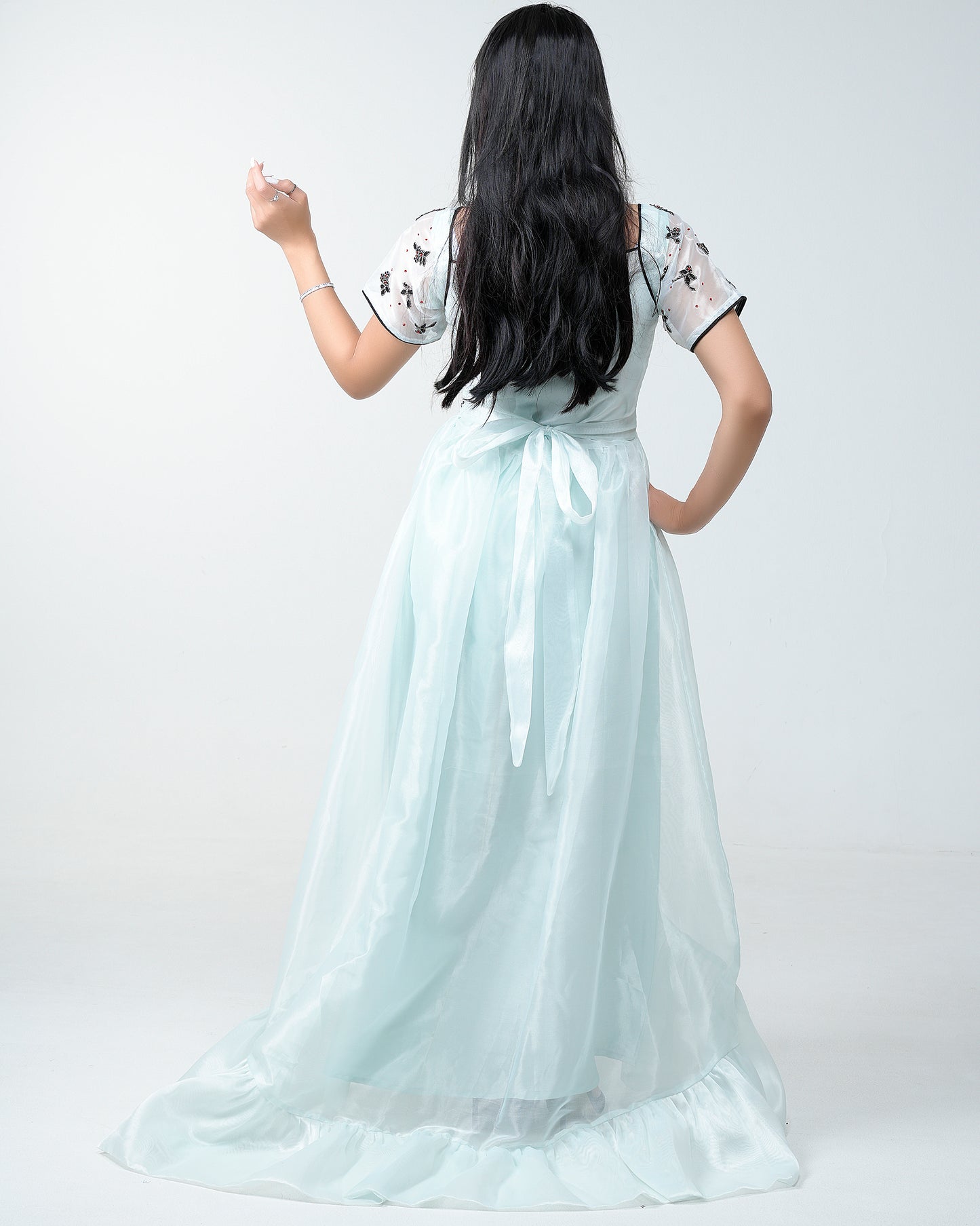 Organza dress with lace and crystals