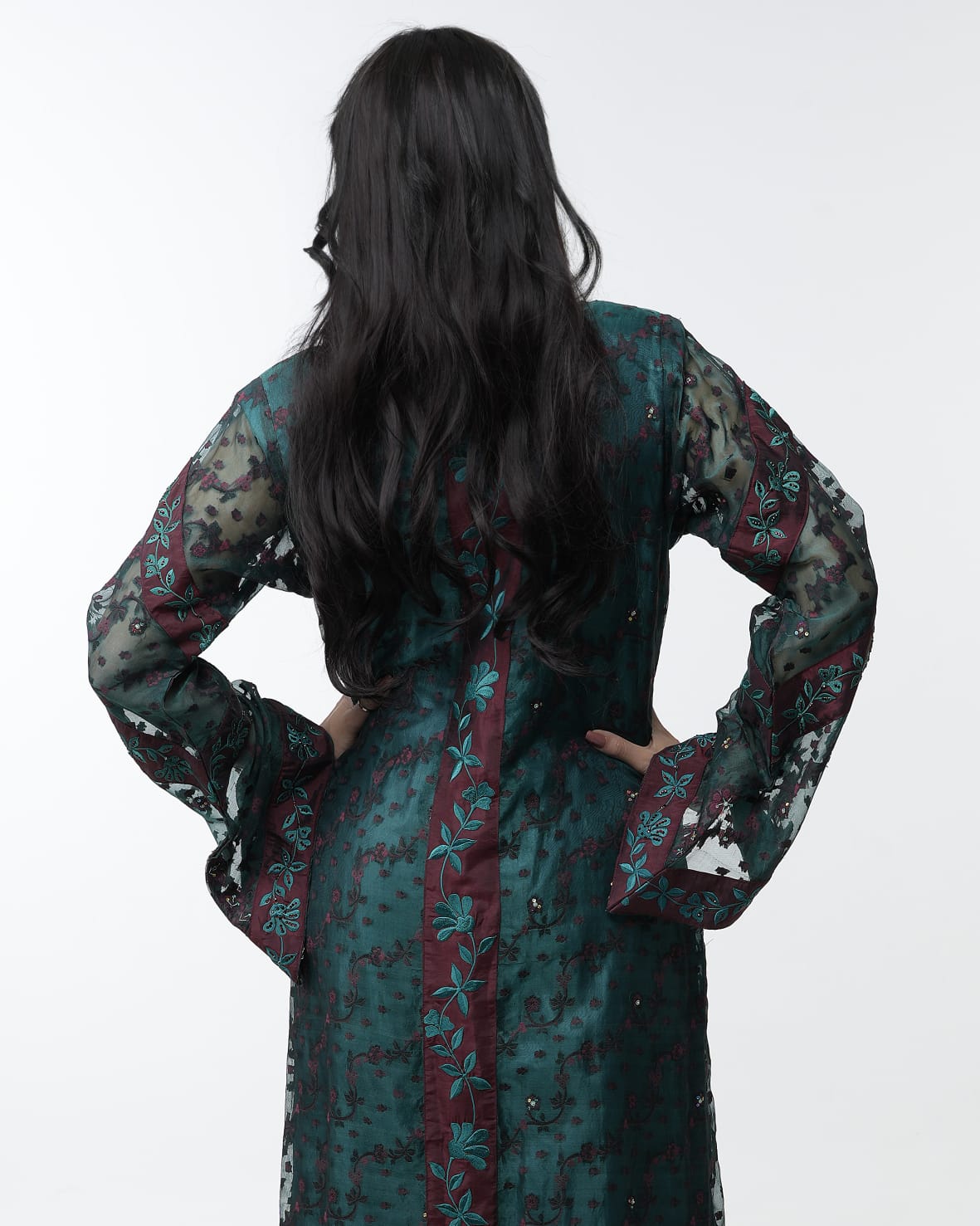 Embroidered Indian silk dress embedded with crystals