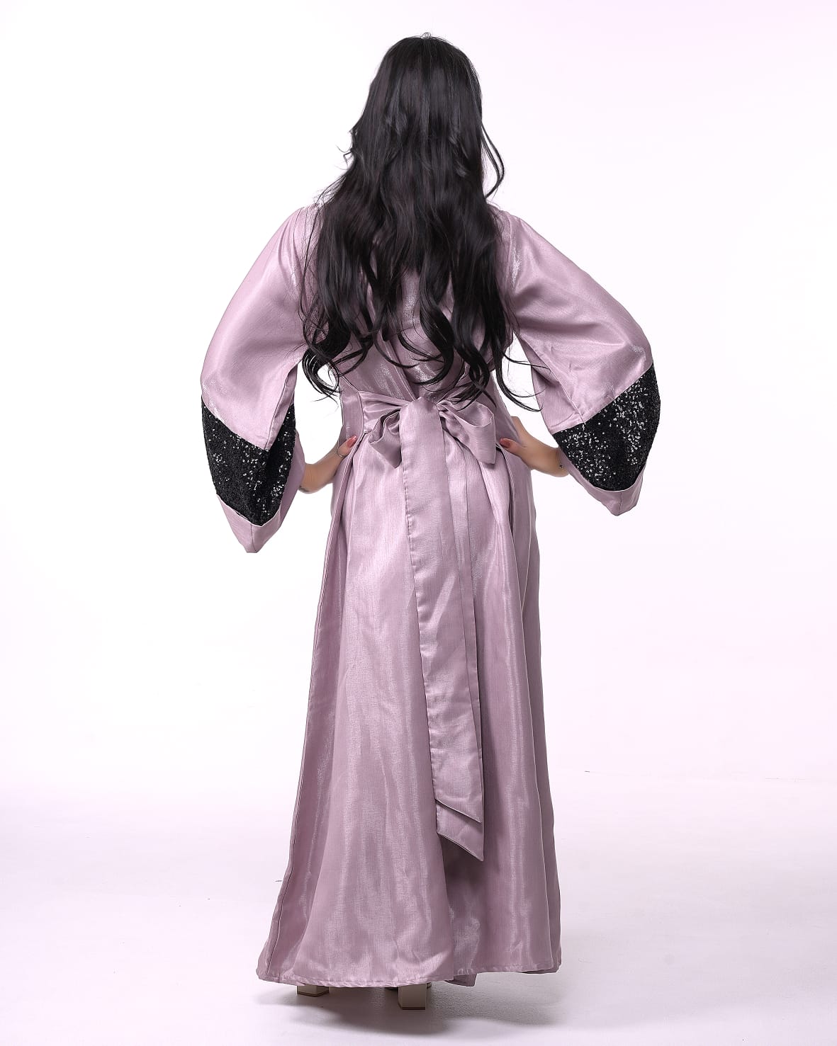 Purple silk satin dress with dark blue sequin