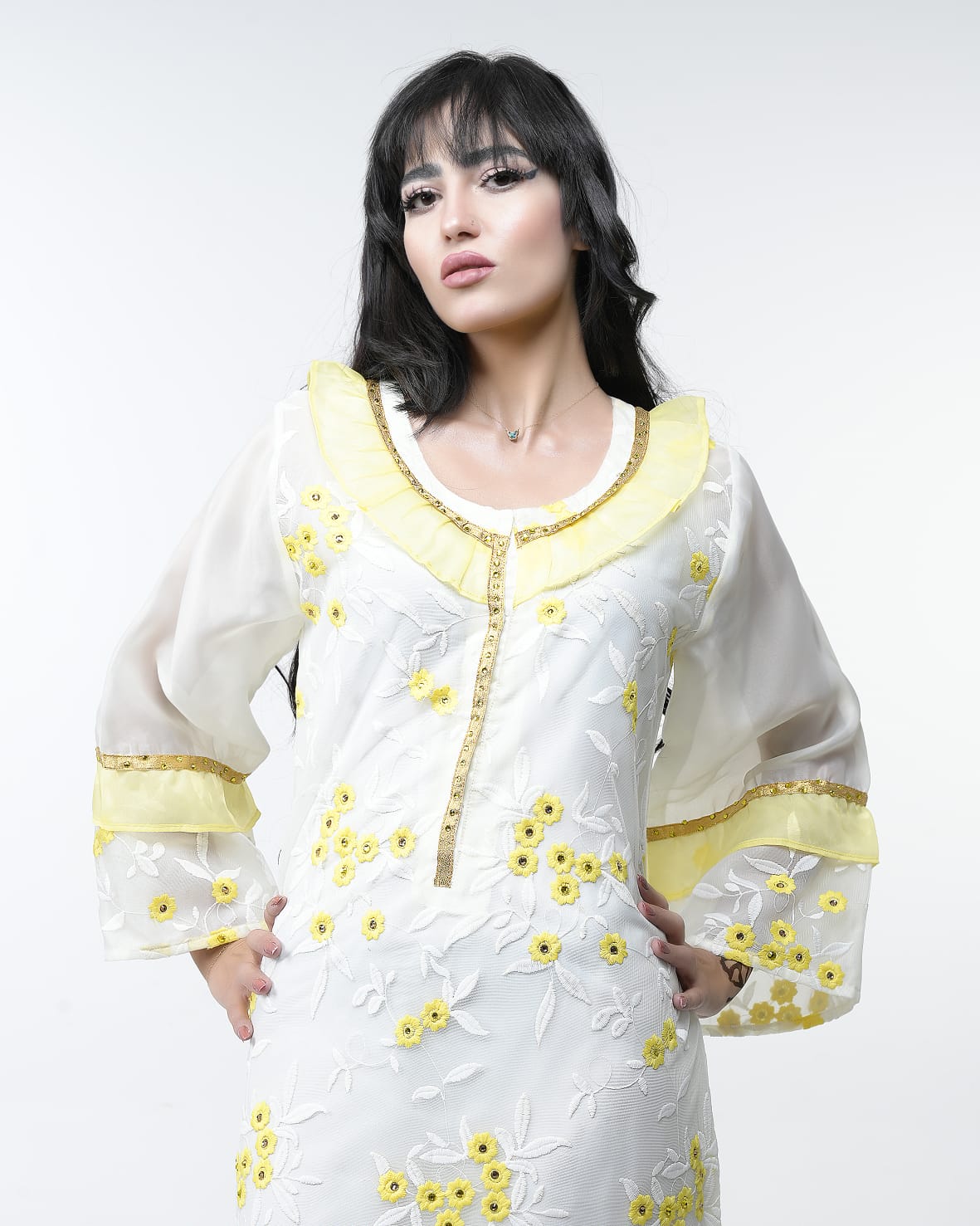 Organza dress embroidered with threads