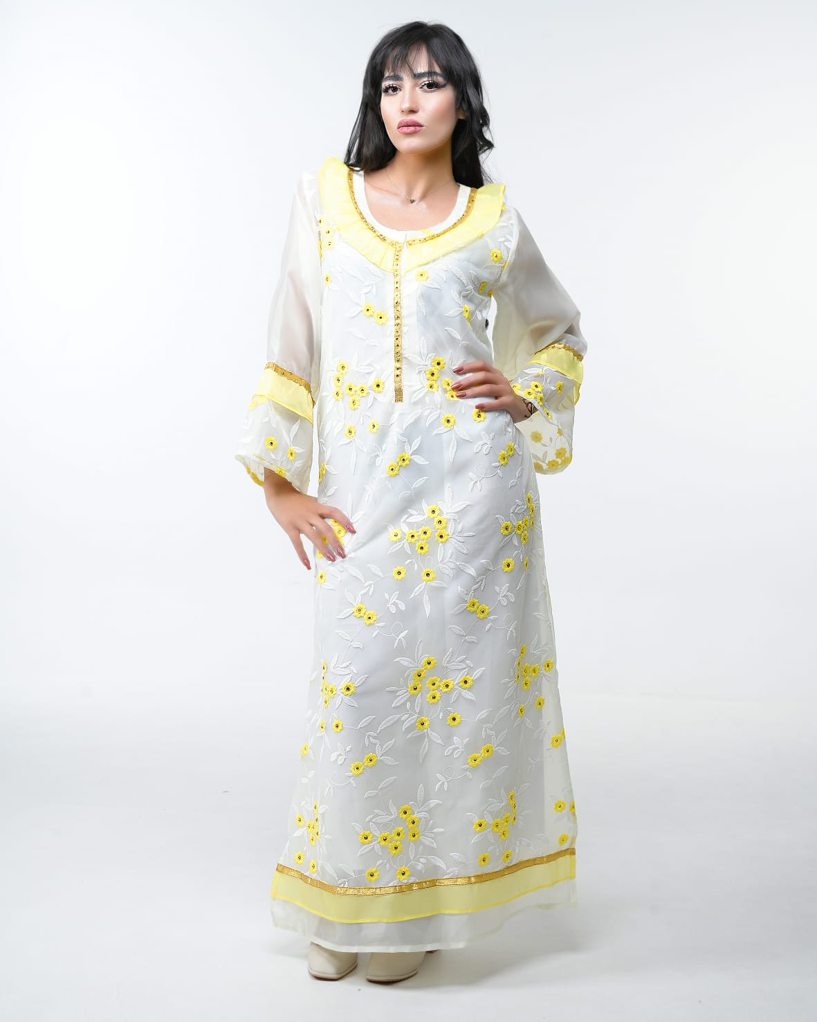 Organza dress embroidered with threads